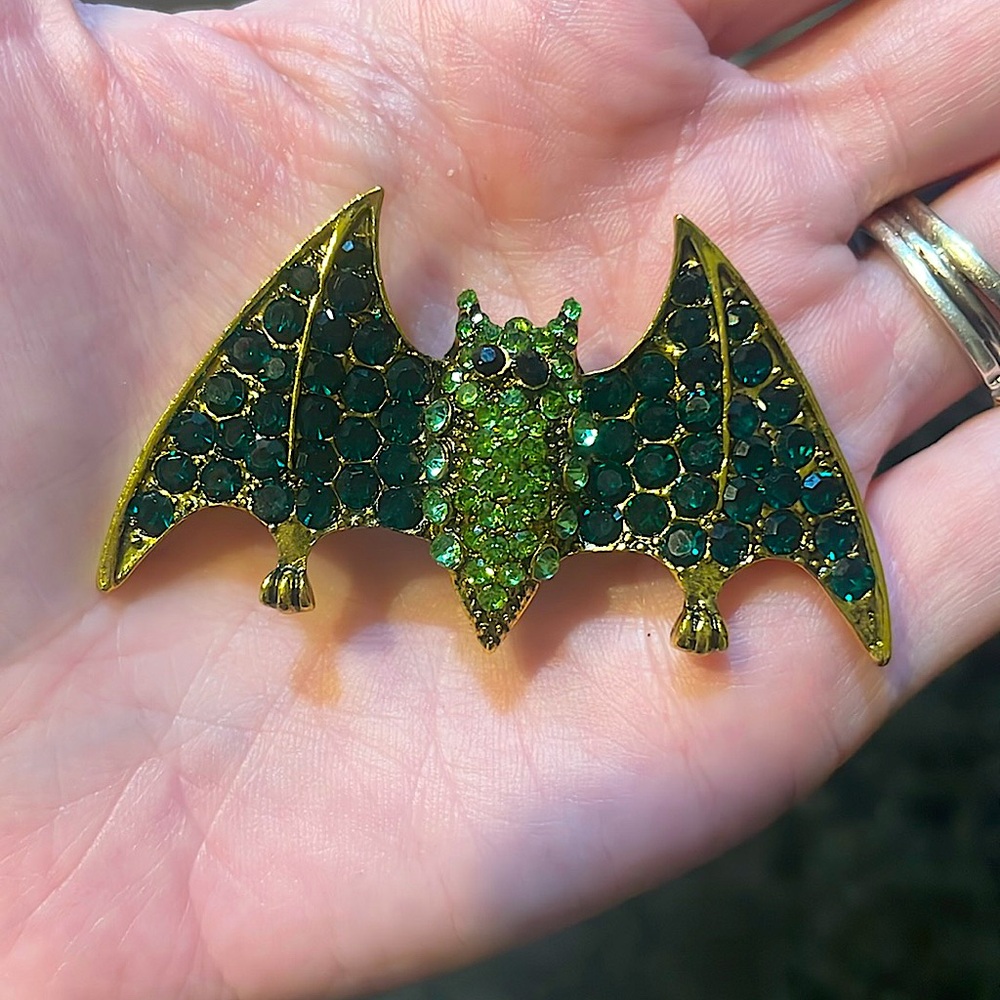 Rhinestone Bat Brooch